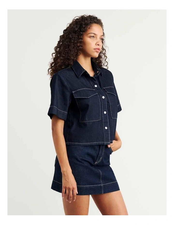 Loe Denim Short Sleeve Shirt in Blue image 4