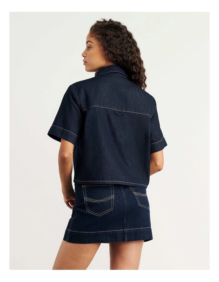 Loe Denim Short Sleeve Shirt in Blue image 5