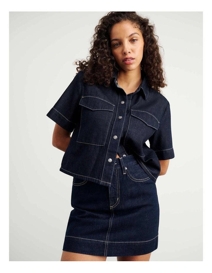 Loe Denim Short Sleeve Shirt in Blue image 6