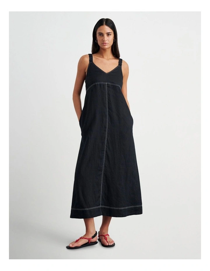 Sara Linen Midi Dress in Black image 1