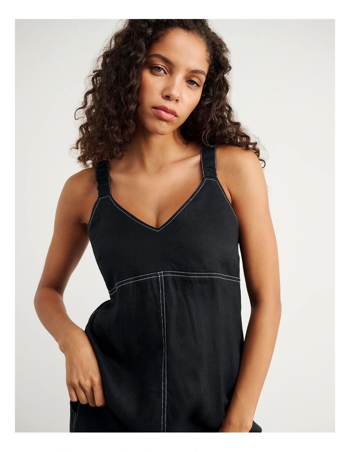 Sara Linen Midi Dress in Black image 2