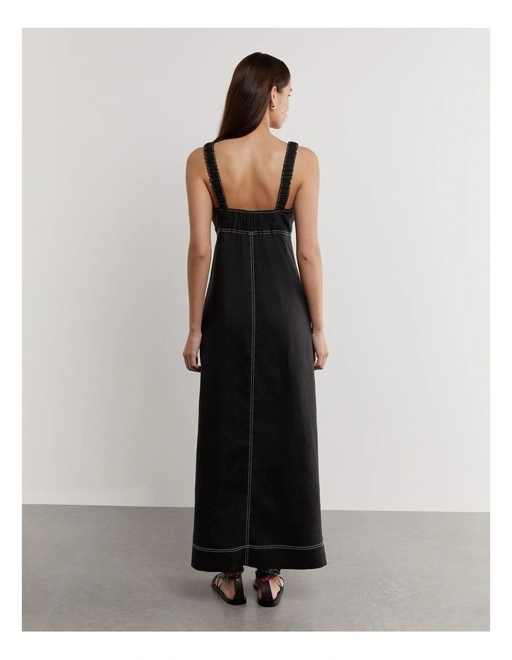 Sara Linen Midi Dress in Black image 2