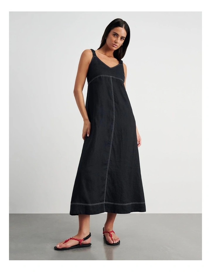 Sara Linen Midi Dress in Black image 2