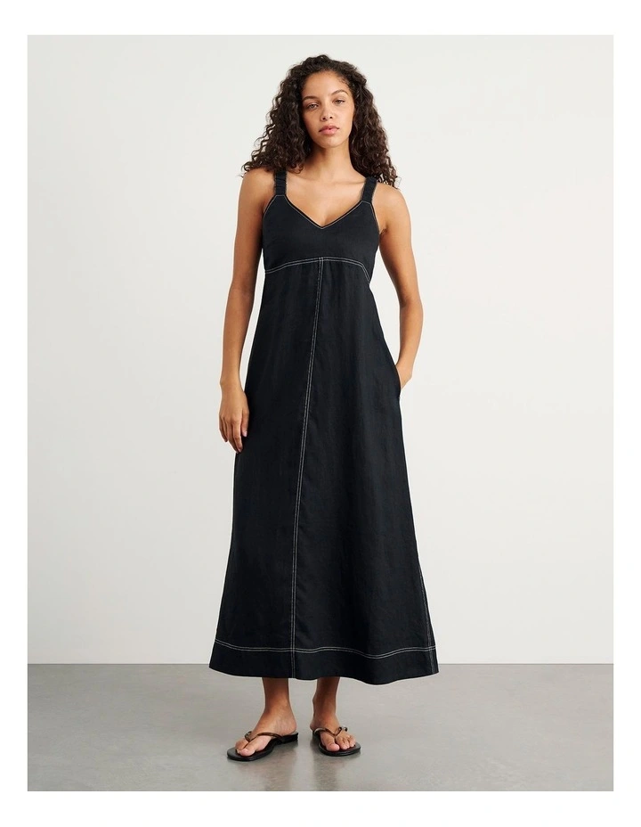 Sara Linen Midi Dress in Black image 3