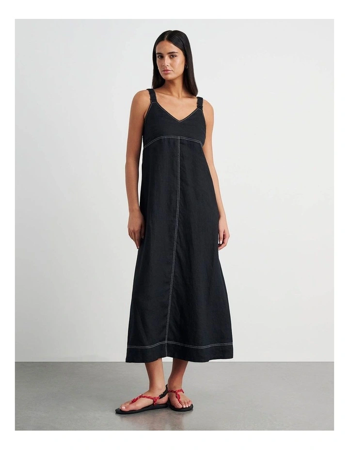 Sara Linen Midi Dress in Black image 3