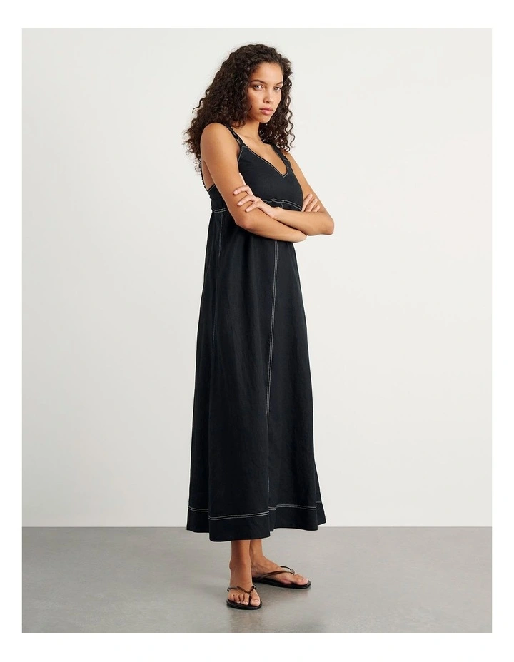 Sara Linen Midi Dress in Black image 4