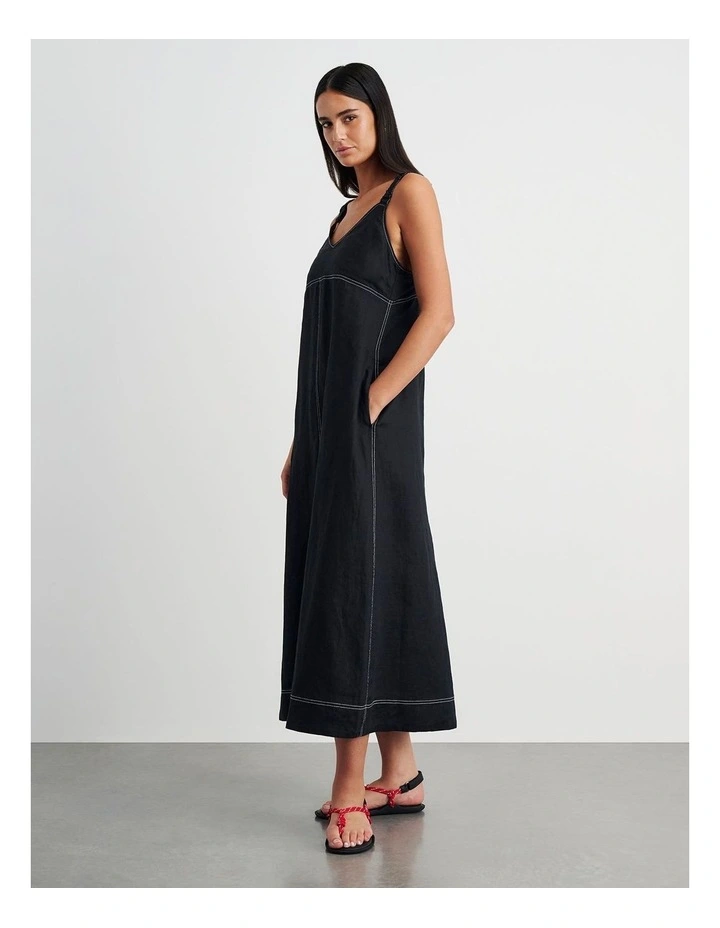 Sara Linen Midi Dress in Black image 4
