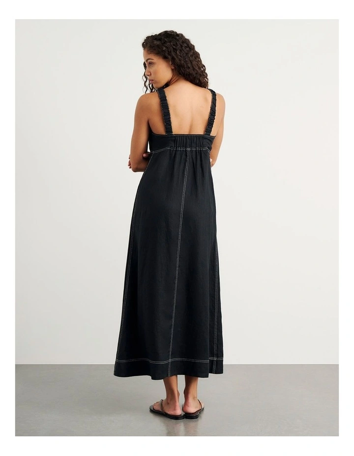 Sara Linen Midi Dress in Black image 5