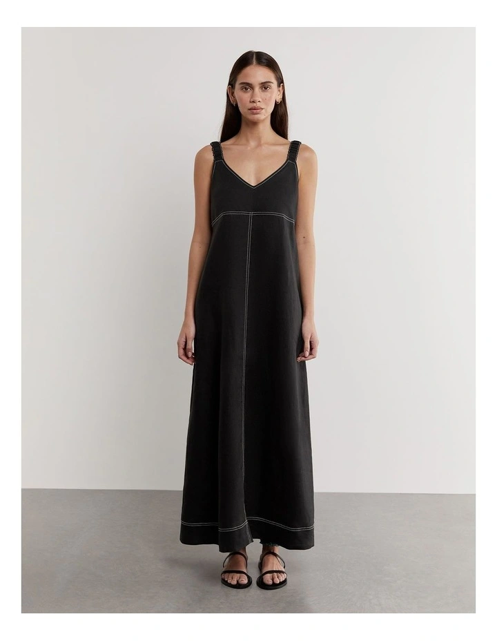 Sara Linen Midi Dress in Black image 5