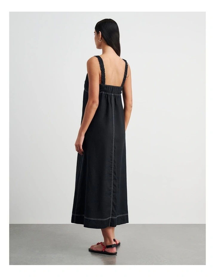 Sara Linen Midi Dress in Black image 5