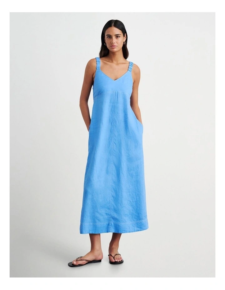 Sara Linen Midi Dress in Blue
