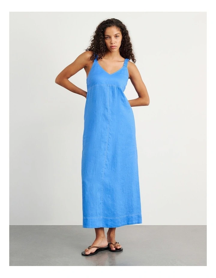 Sara Linen Midi Dress in Blue image 3