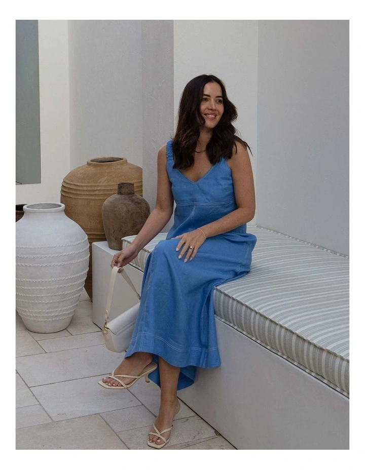 Sara Linen Midi Dress in Blue image 6