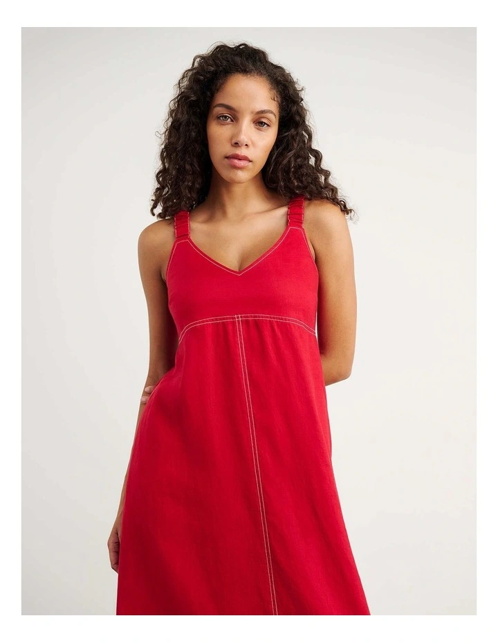 Sara Linen Midi Dress in Red image 2