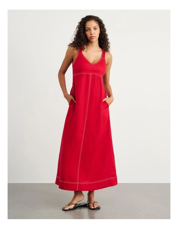 Sara Linen Midi Dress in Red image 3