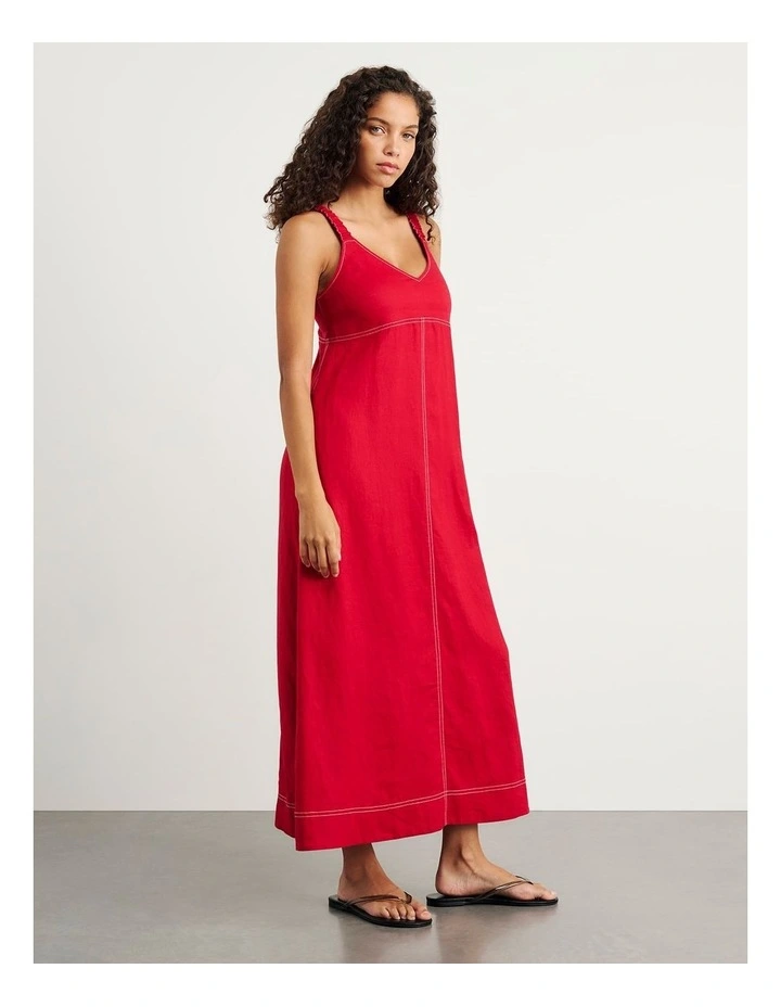 Sara Linen Midi Dress in Red image 4