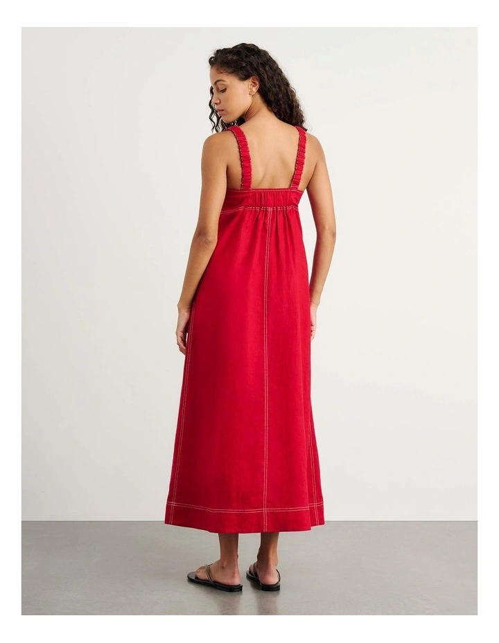 Sara Linen Midi Dress in Red image 5