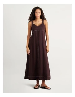 Sara Linen Midi Dress in Dark Chocolate