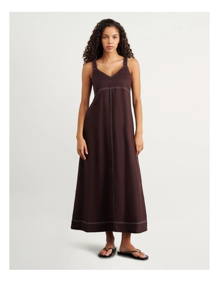 Sara Linen Midi Dress in Dark Chocolate image 1