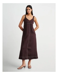 Sara Linen Midi Dress in Dark Chocolate