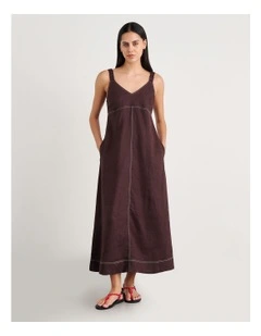Sara Linen Midi Dress in Dark Chocolate