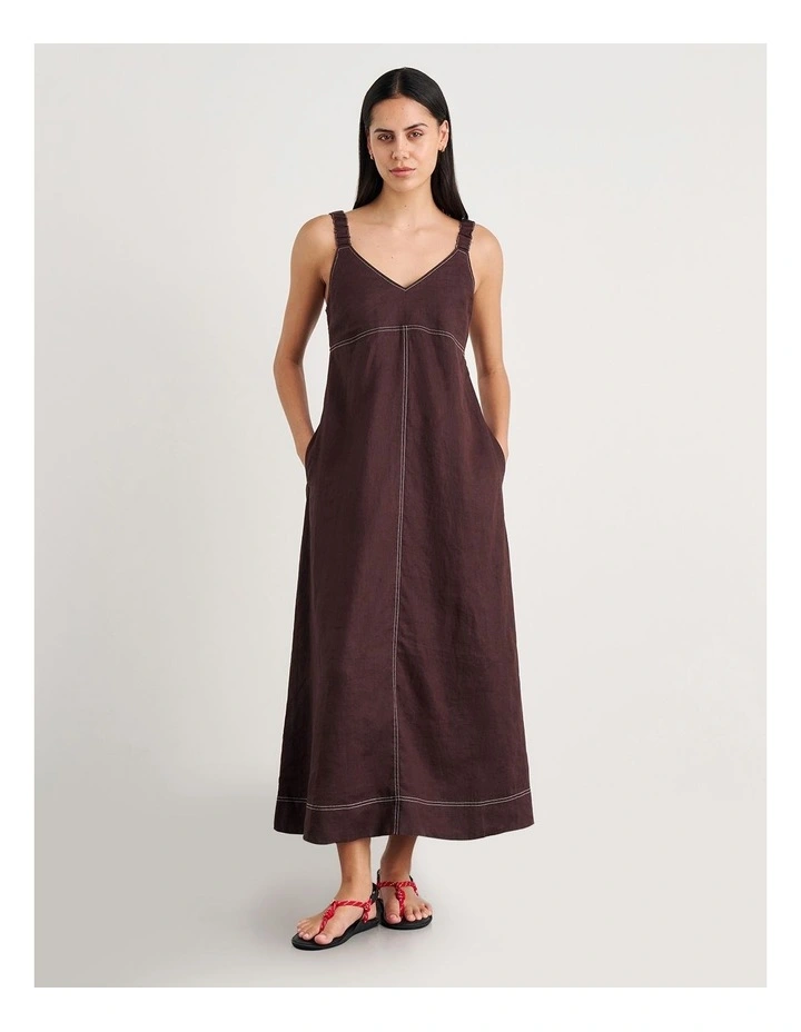 Sara Linen Midi Dress in Dark Chocolate image 1