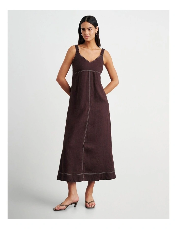 Sara Linen Midi Dress in Dark Chocolate image 1