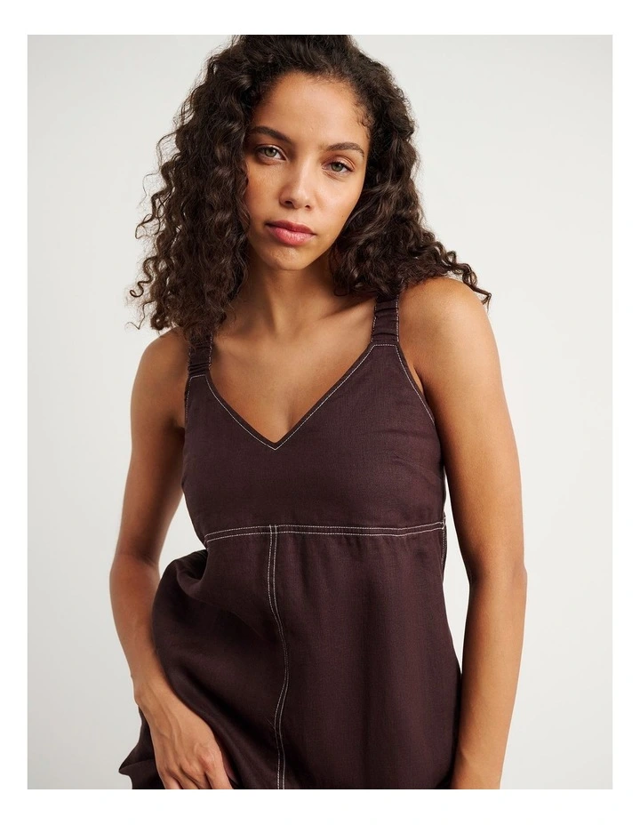 Sara Linen Midi Dress in Dark Chocolate image 2
