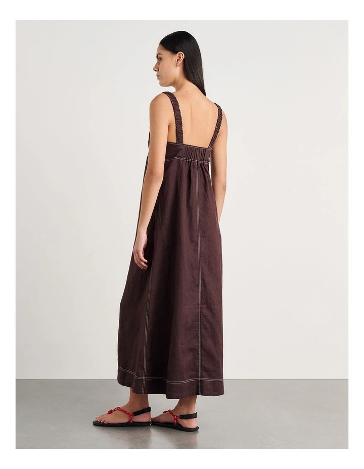 Sara Linen Midi Dress in Dark Chocolate image 2