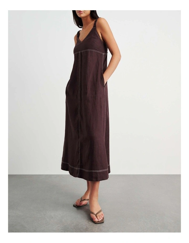 Sara Linen Midi Dress in Dark Chocolate image 2