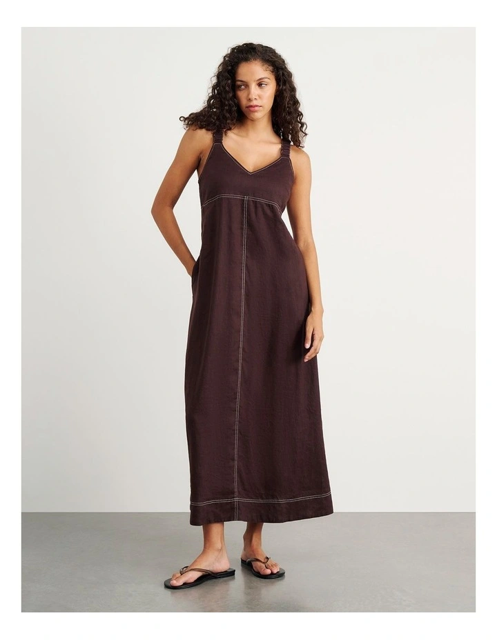 Sara Linen Midi Dress in Dark Chocolate image 3
