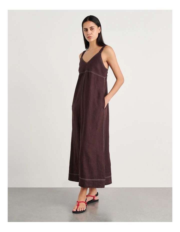 Sara Linen Midi Dress in Dark Chocolate image 3