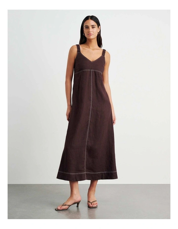 Sara Linen Midi Dress in Dark Chocolate image 3