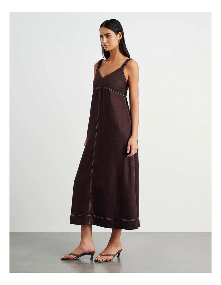 Sara Linen Midi Dress in Dark Chocolate image 4