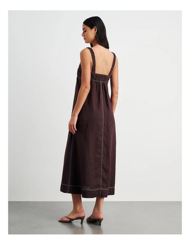 Sara Linen Midi Dress in Dark Chocolate image 5