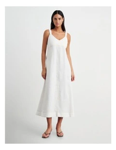 Sara Linen Midi Dress in White