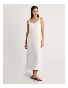 Sara Linen Midi Dress in White