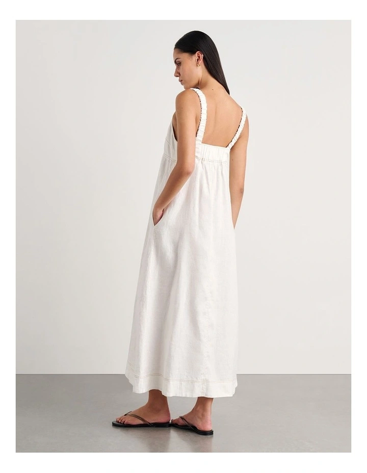Sara Linen Midi Dress in White image 2