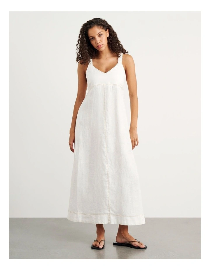 Sara Linen Midi Dress in White image 3