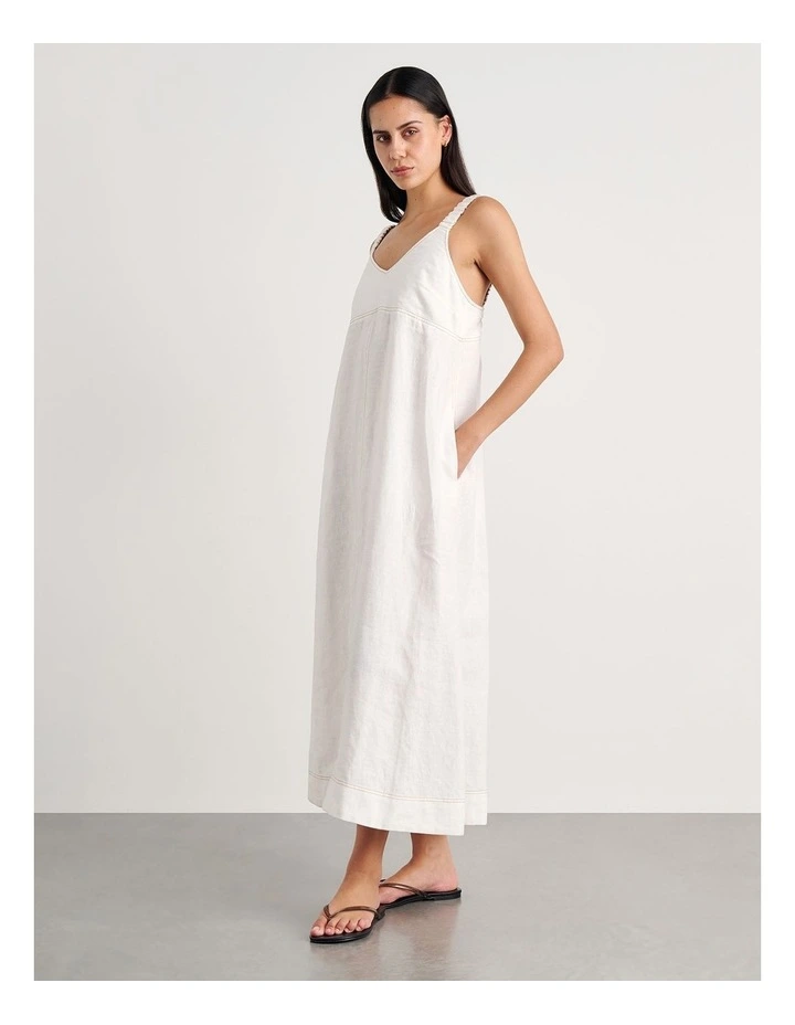 Sara Linen Midi Dress in White image 3