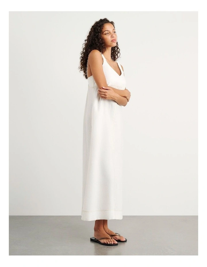 Sara Linen Midi Dress in White image 4