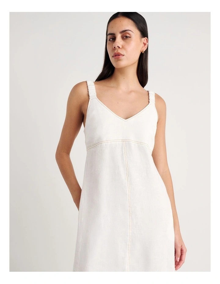 Sara Linen Midi Dress in White image 4