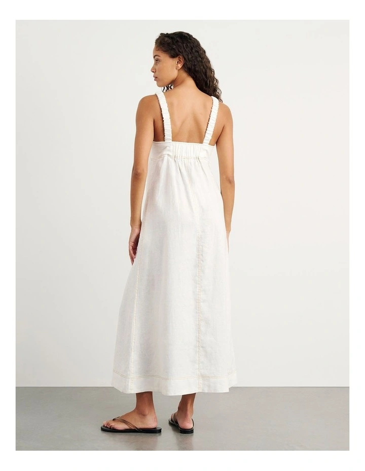 Sara Linen Midi Dress in White image 5