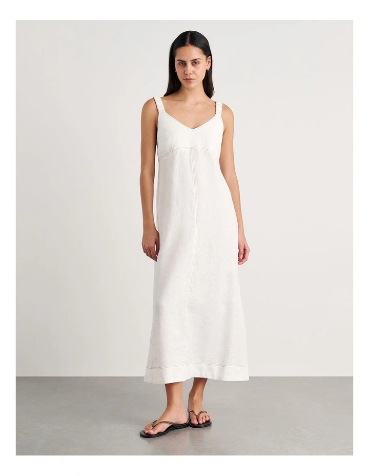 Sara Linen Midi Dress in White image 5