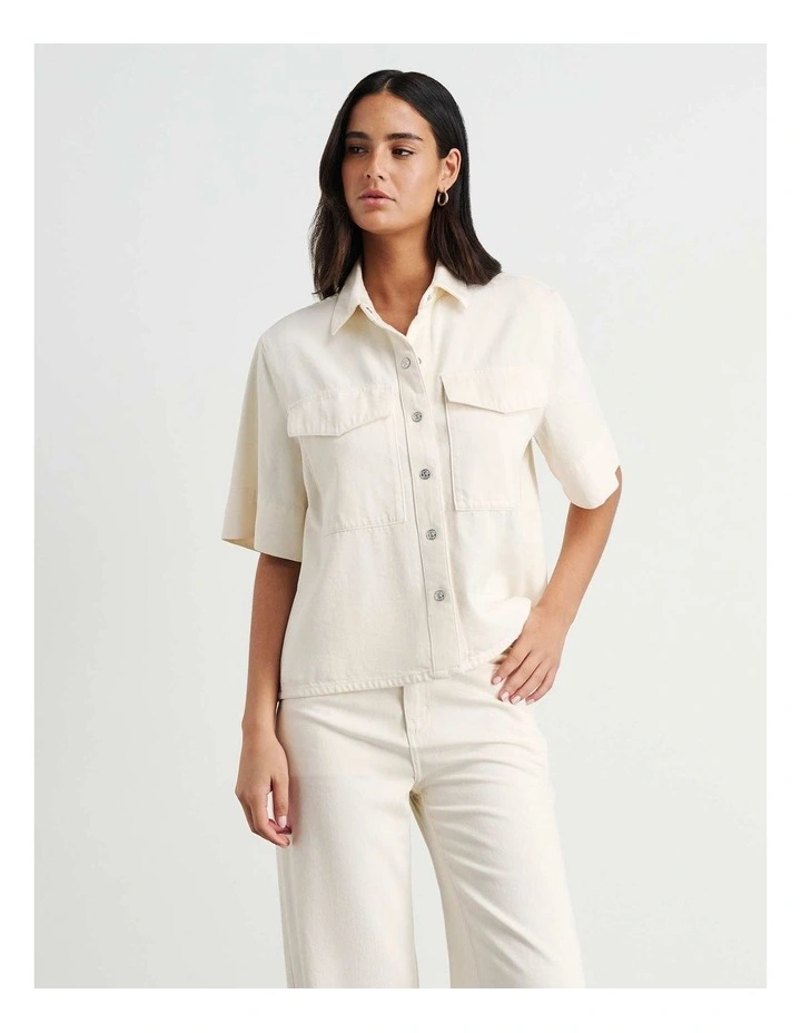 Loe Denim Shirt in Cream image 2