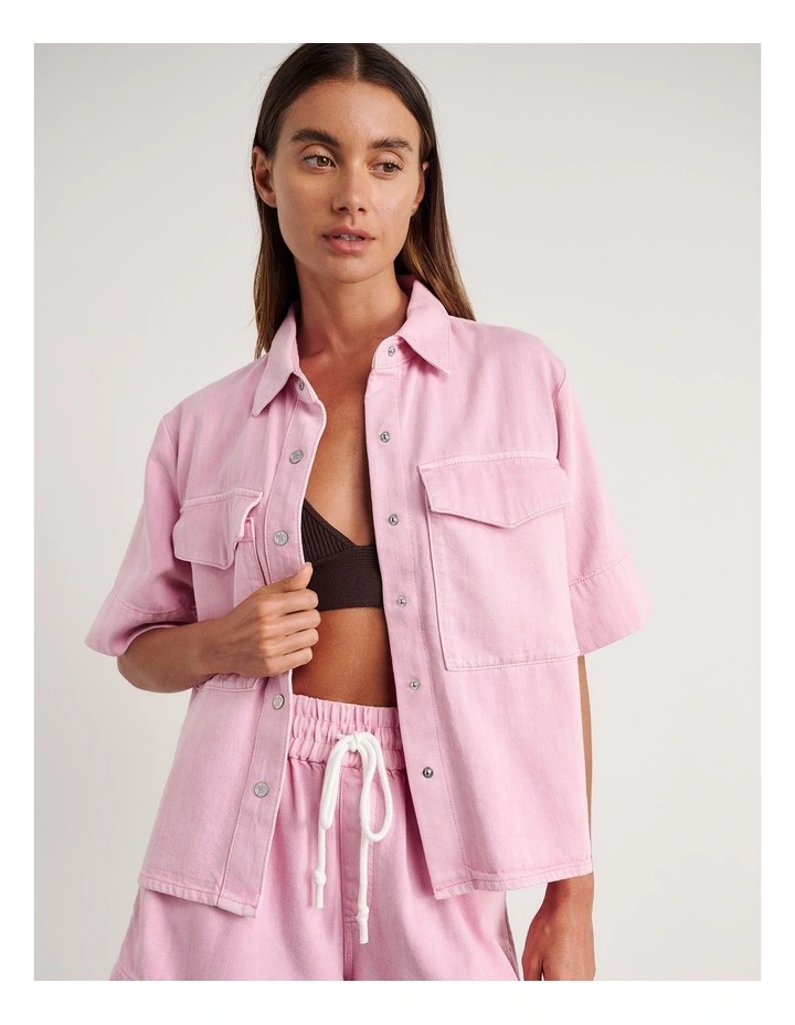 Loe Denim Shirt in Pink image 1