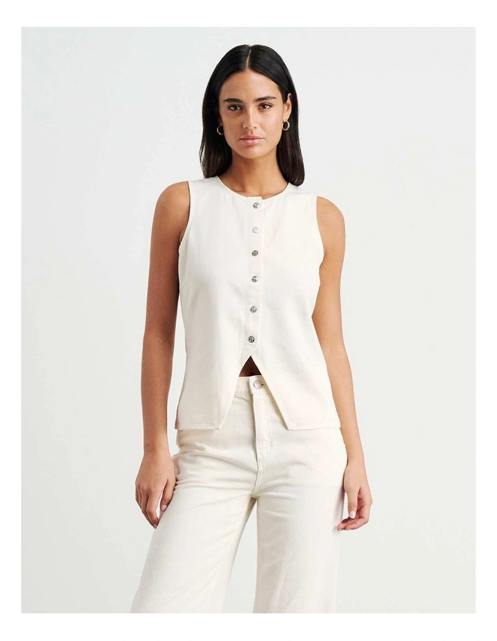 Loe Denim Vest in Cream image 3