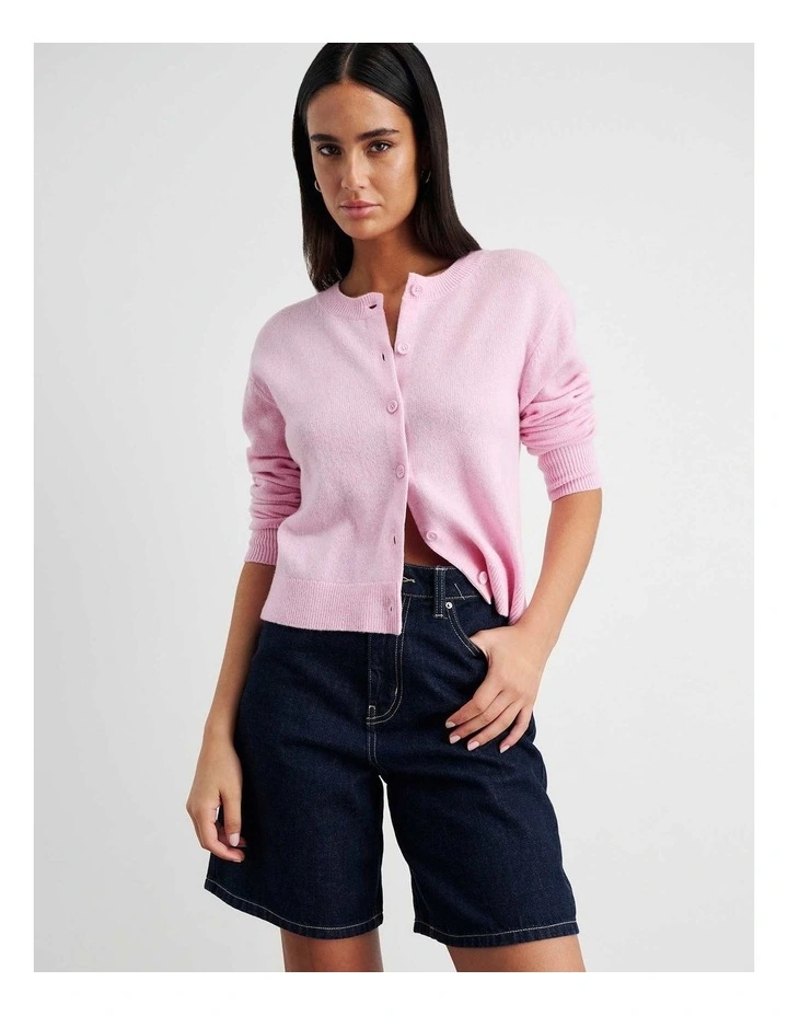 Long Sleeve Wool Cardigan in Pink image 1