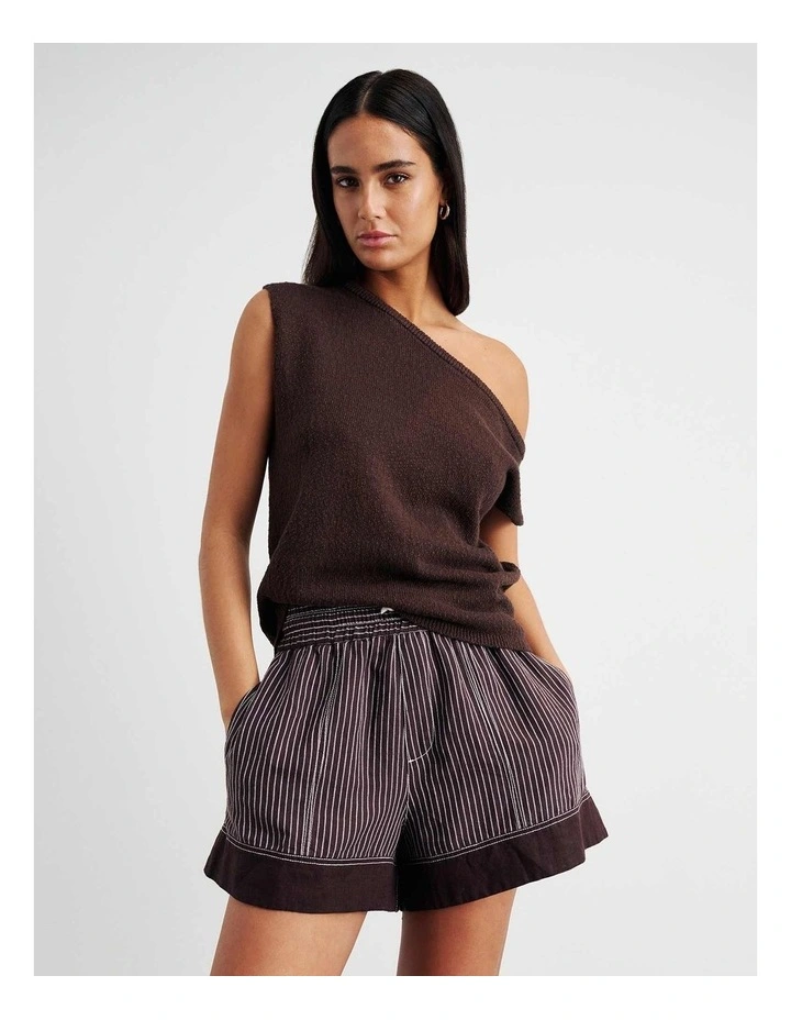 Arden Off Shoulder Knit Jumper in Brown image 1