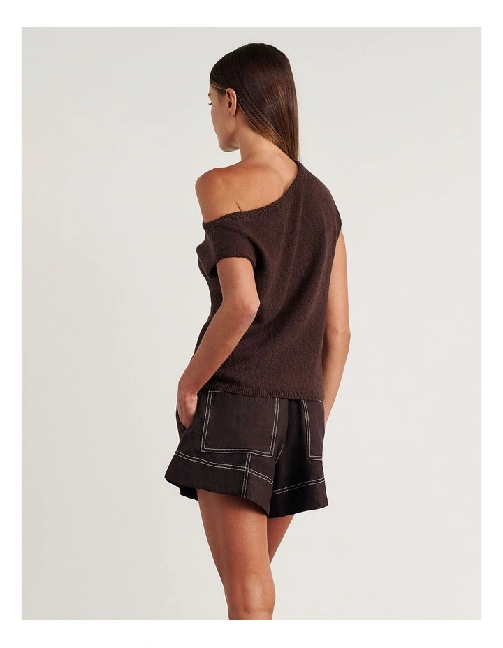 Arden Off Shoulder Knit Jumper in Brown image 2